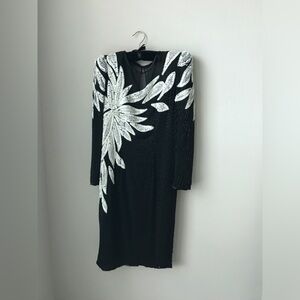 Vintage Sequined B&W Floral Dress